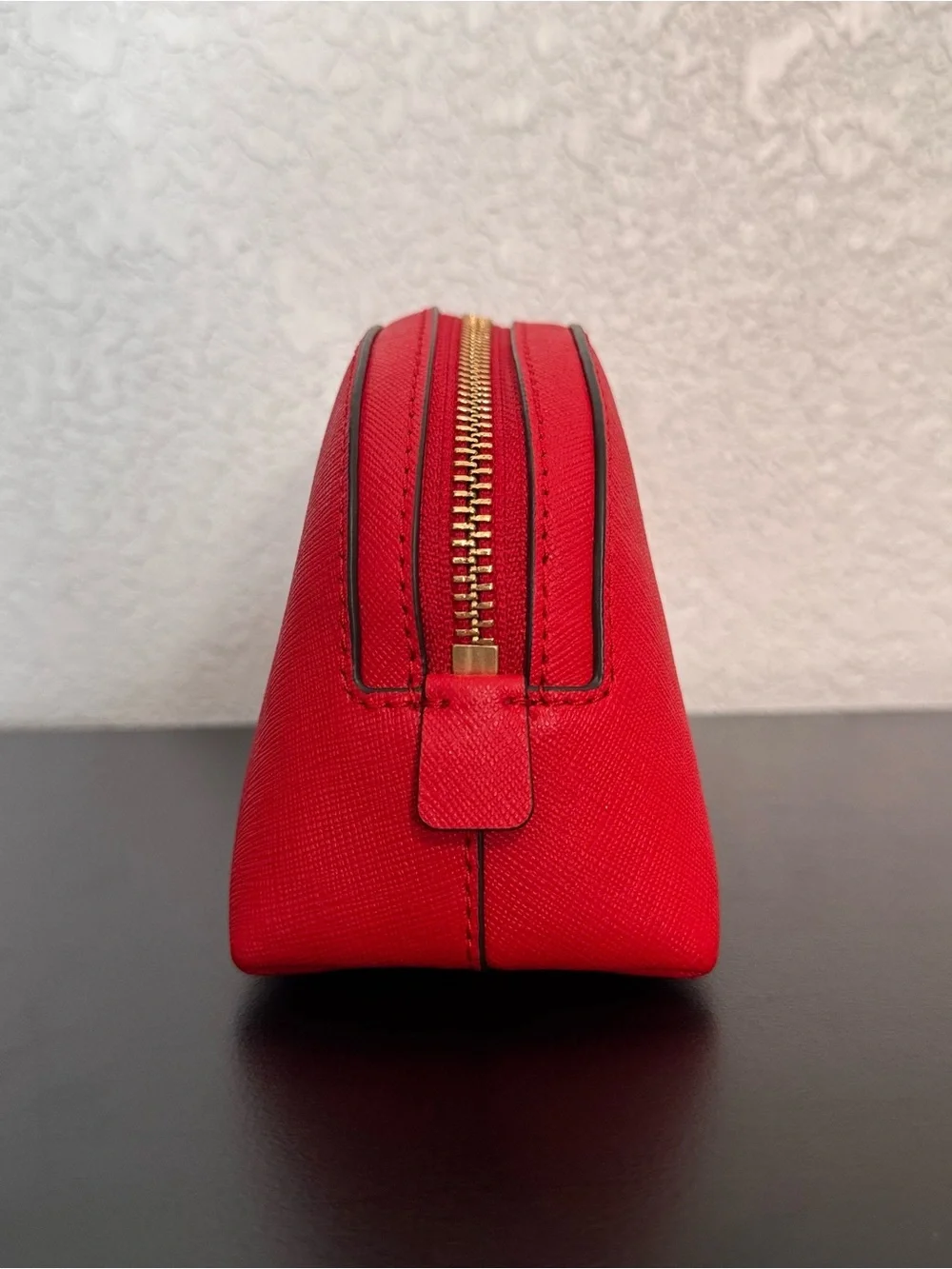 Tory Burch Coral-Red Saffiano Zip Cosmetic Pouch